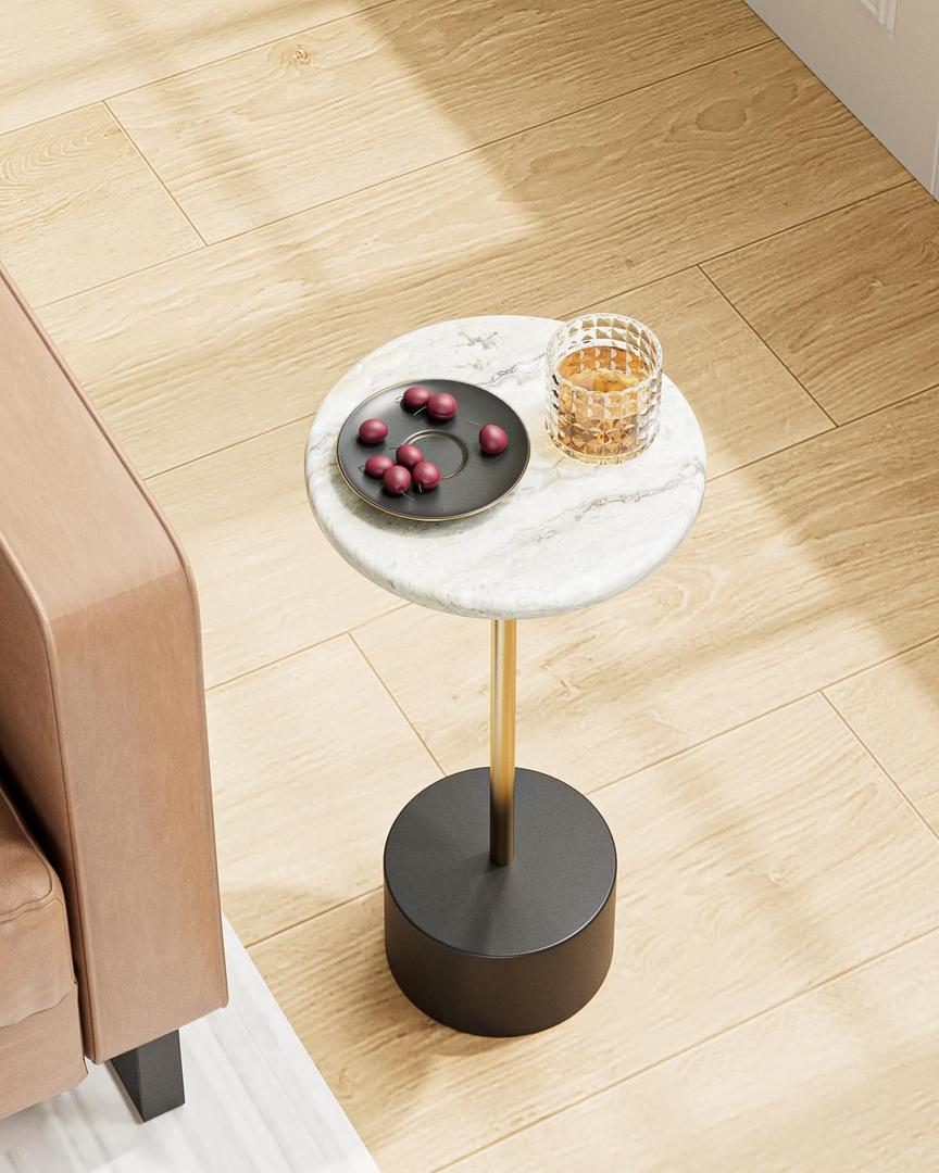 Drink Table Pedestal, Round Side Table, Drink Tables for Small Spaces, Pedestal End Table, Small Pedestal Table (Black Gold)
