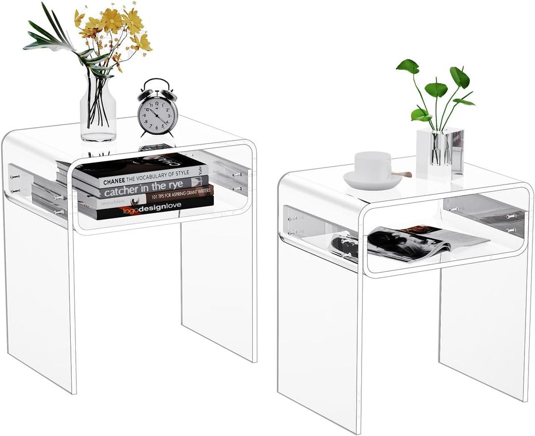Clear Acrylic End Table 2-Tier Bedside nightstand for Living Room Bedroom Home Decor (Clear Double)