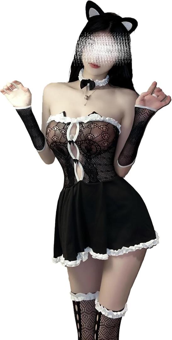 Women's Cat Cosplay Outfit Costume Roleplay Lingerie Set (S)