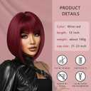 Red Bob Wig With Bangs Short red Wig for Women 12 Inch Straight Bob wig with Bangs Synthetic Colorful Cosplay Daily Party Use (Wine red,12IN)