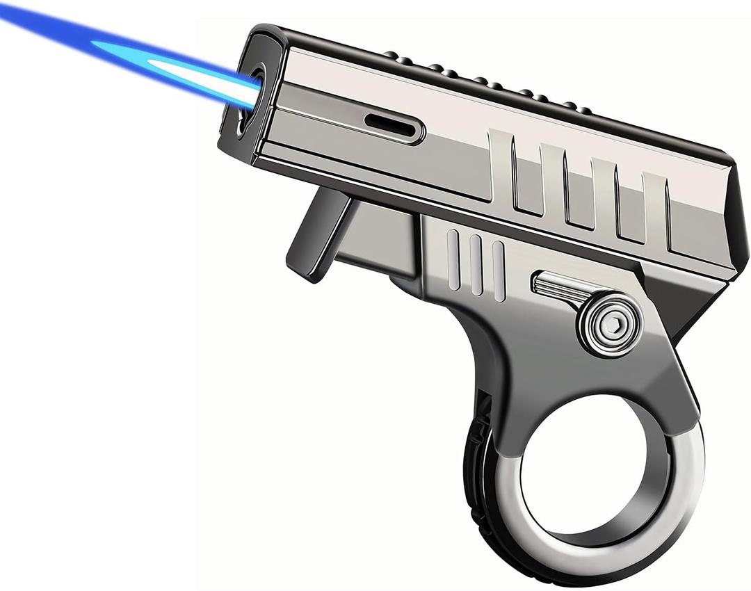 Torch Lighter - Windproof Blue Flame Refillable Butane Lighter with Adjustable Flame, Gift-Ready Box, Stress-Relief Features, Perfect for Outdoor Use & Special Occasions(Gas Not Include) (Black)