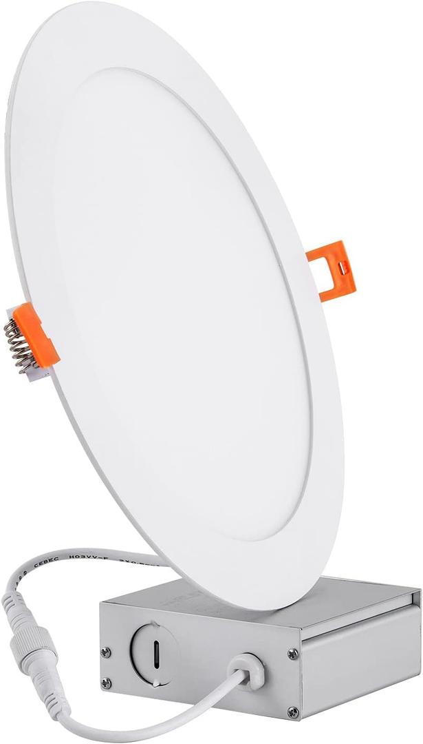 8 Inch LED Recessed Light with Junction Box, 1 Pack Ultra Thin LED Recessed Lighting.4000K Cool White, No Dimmable,18W 110V Eqv.Recessed Ceiling Canless Lights.Slim Can-Killer Downlight