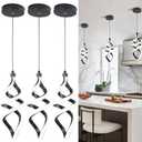 Modern Led Pendant Light Fixture, 15W Chrome Spiral Led Chandelier Hanging Lamp, 4500K Daylight White Pendant Lamp, Adjustable Height Pendant Light for Kitchen Dining Room Bedroom Kitchen Island Cafe (3 Pack, Black)
