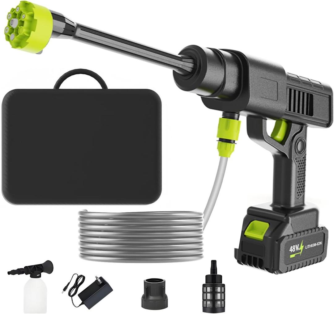 Cordless Pressure Washer Battery Powered, 10 Speed Adjustment, 990PSI Portable Power Washer, with 6-in-1 Nozzle, 16.4FT High-Elastic Hose, 21V Battery&Charger for Home, Car, Garden, Patio, Floor
