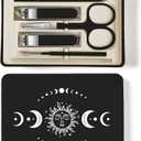 TTJHGYQO 6-Piece Nail Clipper Set with Nail File, Tweezers and ingrown toenail Removal kit Travel Nail kit for Men and Women (Moon Black) Pack of 2