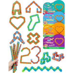 28 Pcs Wacky Tracks Valentines Cards for Kids Classroom, Twist Track Finger Sensory Toys, Snake Puzzles Fidget Toys for Stress Relief, Valentine Classroom Exchange, Boys Girls Valentine Party Favors