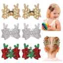 choicbaby 6pcs Christmas Hair Bows Clips 3" Glitter Sequin Baby Girl Hair Bows Christmas Tree Snowflake Bell Hair Accessories for Baby Girls Toddler Kids