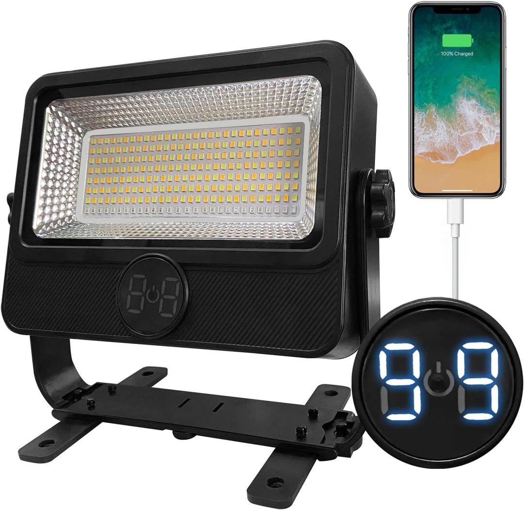 90W Solar Rechargeable Work Light 9000LM, 348 LEDs, 4800mAh, 10H Runtime, IP66 Rainproof, 5 Modes – Portable LED Solar Work Light for Emergency, Camping & Repair