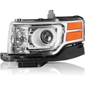 OE Style Projector Headlight Assembly for 2009-2012 Ford Flex [Factory HID/Xenon Model] Chrome Housing Headlamp Replacement (Left Driver Side)