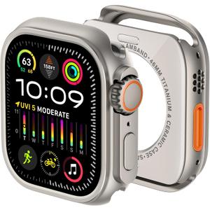 AmBand for Apple Watch Series 11 10 46mm Metal Case Men, W1 Rugged Protective Bumper [Turn iWatch into Ultra 3/2/1 Look] with Back Cover, Upgrade Conversion Kit Stylish Protector - Natural Titanium