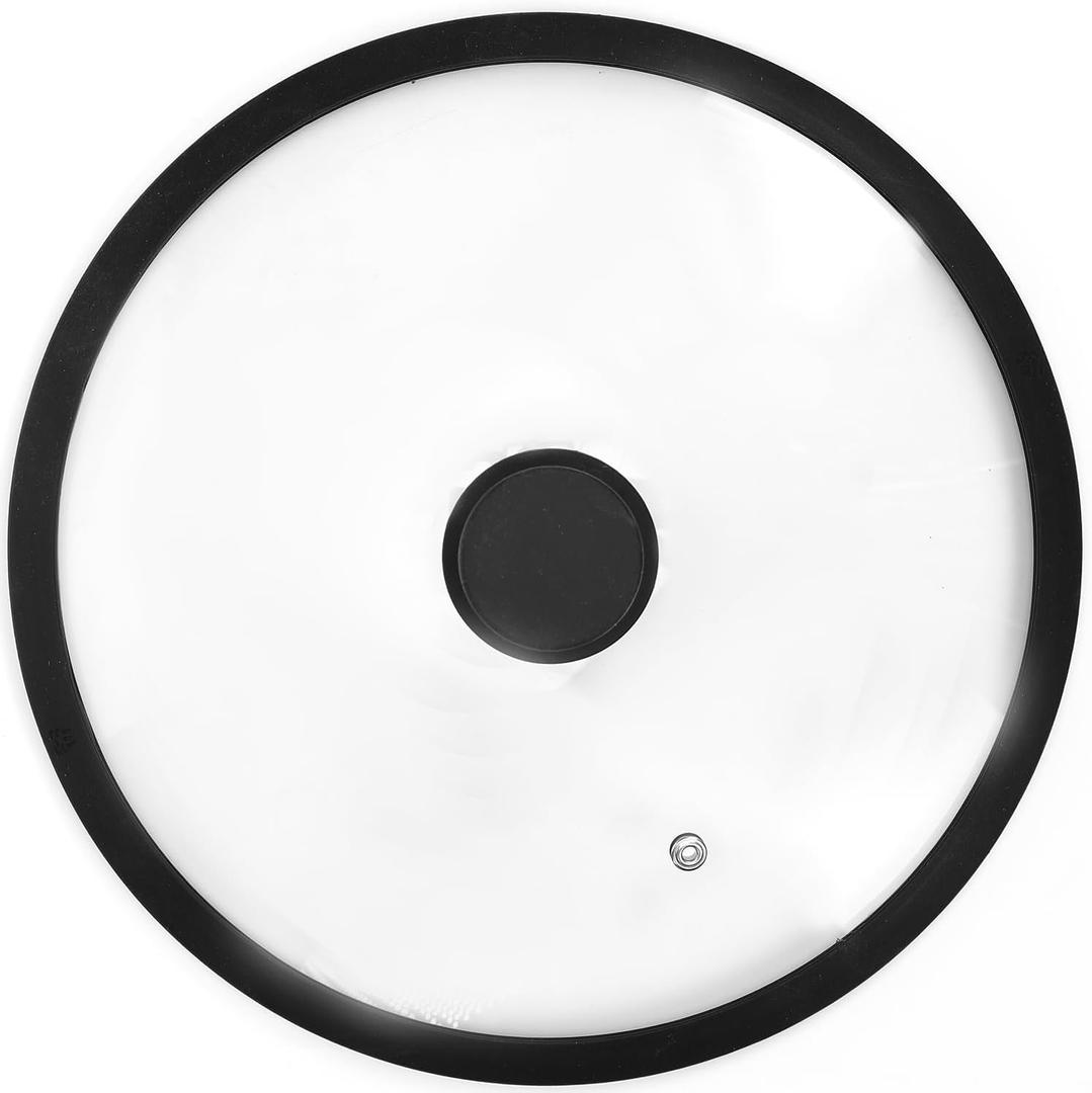 Silicon Glass Lid for Pot,Pan,Skillet Fits 10"(26CM) Cookware Silicon lid Dishwasher Safe, Replacement Lid Vented Tempered Glass with Heat Resistant Silicone Rim By HR Huare Technology, Black,1 Pack