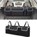 Car Trunk Organizer with Lid, Backseat Hanging Storage Bag with 4 Pockets & 3 Adjustable Straps, Waterproof PVC Collapsible Cargo Bag, Car Interior Accessories for Auto SUV MPV