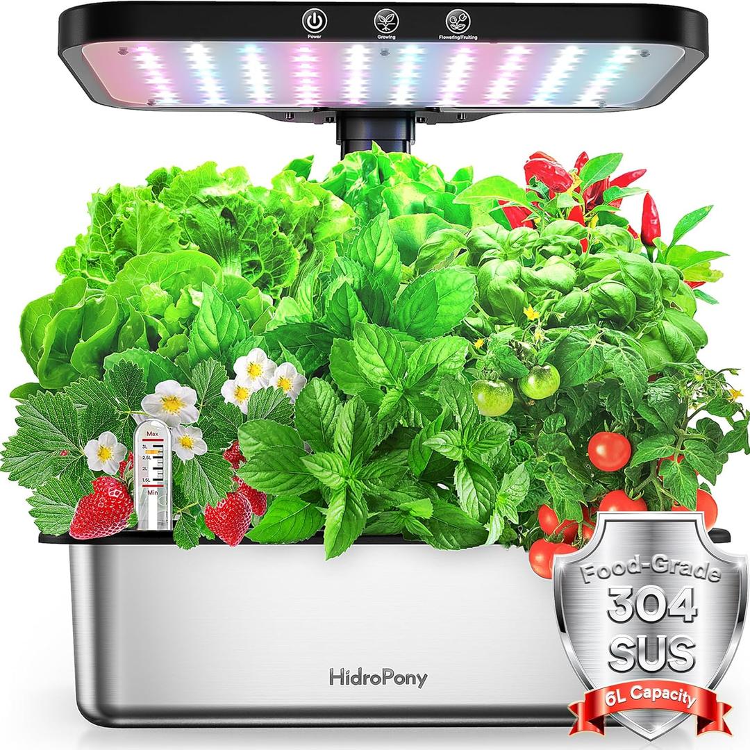 Stainless Steel Hydroponics Growing System kit Indoor Garden: 15 Pods Herb Garden with 24W Full Spectrum Grow Light, Hydroponic Gardening System with Silent Pump, Planting Height Up to 19.7" (Sliver)