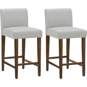 CHITA Counter Height Bar Stools Set of 2, 27" H Seat Height Upholstered Barstools, PU Leather in Creamy Grey, Enlarged 27" Height - 2pcs