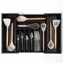 Premium Silverware, Flatware and Utensil Organizer for Kitchen Drawers, Food-Safe Contract Grade, Expandable from 14.5 to 25 In, Black Bamboo (De 35 cm  63 cm noir)