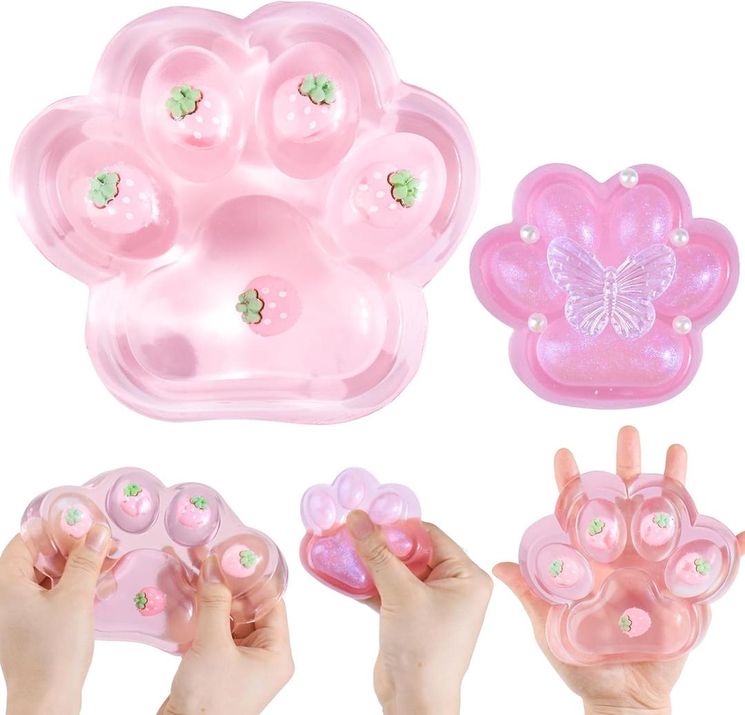 2PCS Large Cat Taba Squishy Paw,5.3"&3.2" Squishy Toys Strawberry Pink Cute Soft,Taba Squishy Pack Squeeze Toys Sensory Stress Relief,Fidget Squishies for Adults Kids Party Favors