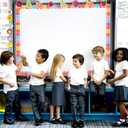 2 x 32.8Ft Groovy Happy Face Bulletin Board Border Colorful Smile Face Die Cut Trim Border Roll for Back to School Classroom Chalkboard Wall Decor