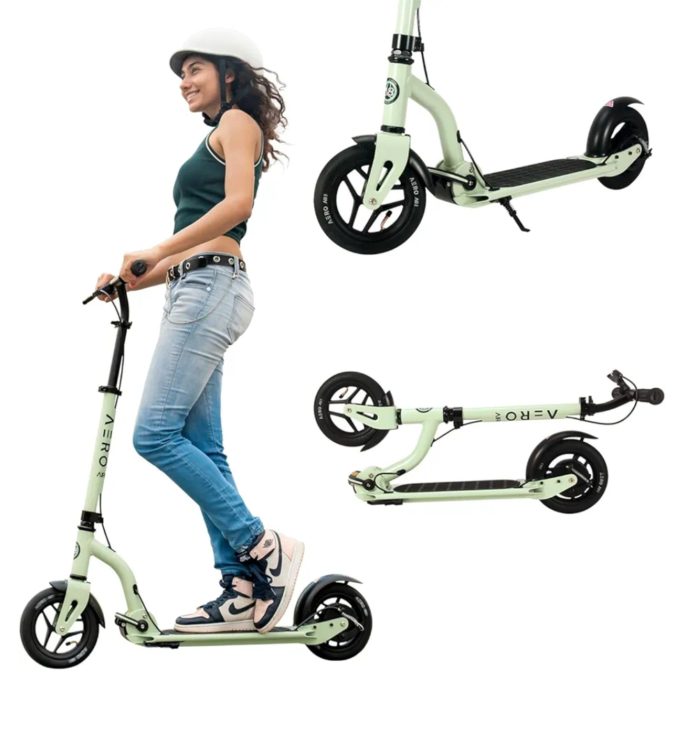 Aero Big Wheels Kick Scooter for Kids 6+, Teens & Adults | Light Up Wheels, Hand Brake, Rubber Deck Mat & Shock Absorption | Foldable & Height Adjustable