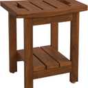 14" Teak Shower Stool, Waterproof Teak Shower Bench with Shelf & Handle for Bathroom, 300 Lbs Capacity, Brown Teak Color