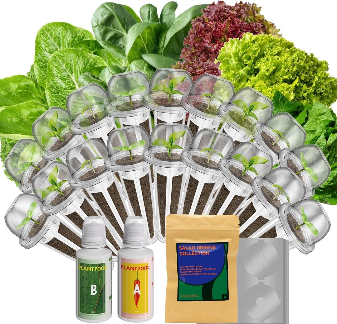 inbloom 18-Pod Salad Greens Seed Pod Kit for AeroGarden, Ahopegarden, Gardencube Hydroponic Garden with Spinach, Buttercrunch, Paris & American Lettuce, Swiss Chard, Wild Cabbag  Mothers Day Gift