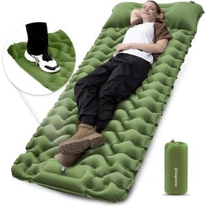KingCamp Sleeping Pad for Camping, Inflatable Sleeping Pad Ultralight Connectable Camping Mattress with Pillow Built-in Foot Pump for Backpacking Hiking Tent Cot ( )
