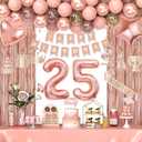 25th Birthday Decorations for Women Girls, Happy 25 Birthday Decorations for Her, Rose Gold Birthday Party Supplies with Banner, Number Balloons, Fringe Curtains, Hanging Swirls, Foil Balloons