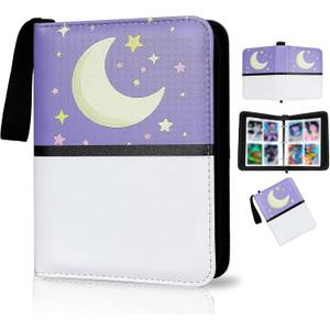 Collectible Trading Card Albums,4 Pocket Card Binder, 400 Double Sided Pocket,PU Premium Zip Trading Card Binder for TCG, MTG,Sports Cards (Purple White)