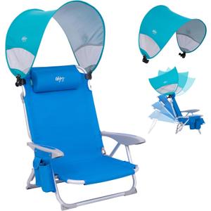 WEJOY Beach Chair with Canopy Shade, Reclining Adjustable 4 Position, Lay Flat Lightweight Folding Portable Aluminum Chair with Backpack Straps,Padded headrest, Heavy Duty 400lbs Lawn Chair for Beach