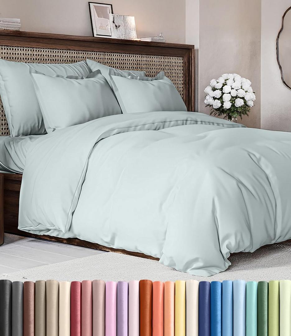 Duvet Cover Queen Size Set - Extra Soft Queen Duvet Cover 90" x 90" with 2 Pillow Shams - Hotel Luxury, Easy Care & Fade Free w/ Zipper Closures & Ties - All Season, Comfy and Breathable (Ice Blue) (18 - Ice Blue (No Comforter))