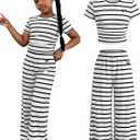 SOLY HUX Girl's Bow Print Short Sleeve T Shirt Pants Outfits (White)
