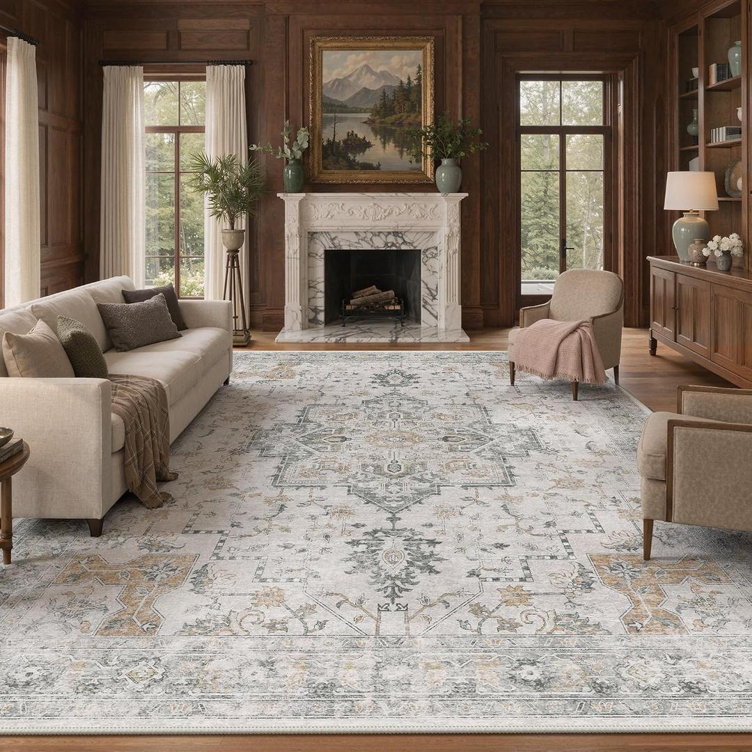 GENIMO 8x10 Washable Area Rugs for Living Room, Non Slip, Gray Beige