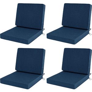 Outdoor Chair Cushions Set of 4, Water-Resistant & Fade-Resistant, Patio Furniture Deep Seat Cushions Replacement with Back, Non-Slip Bottom, Removable Cover, 24 x 24 Inch, Navy Blue, 24" x 24" 4 Pack
