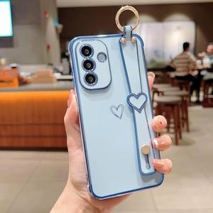 ZTOFERA for Samsung Galaxy S25 FE 5G Case with Wrist Strap,Luxury Cute Plating Edge Love Hearts Pattern for Girls Women, Finger Holder Kickstand Soft Phone Case for Galaxy S25 FE 6.7",Blue