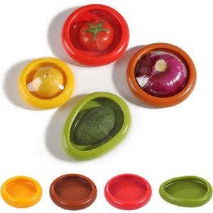 2 x Silicon Avocado, Saver And Tomato, Holder - Set Of 4 Reusable Storage Containers For Fridge - Fresh Pods Food Storage For Garlic, Onions, Lemons,orange