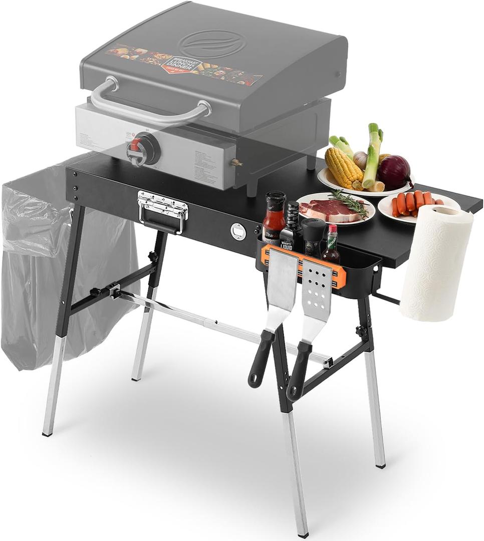Grill Tables for Outside, Blackstone Griddle Stand with Trash Holder - Fit 17 or 22 Other Tabletop Grill, Folding Portable Ninja Grill Stand& Blackstone Table for Outdoor Tailgate, Camping