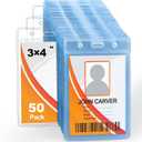 50Pcs Name Badge Holders Clear Badge Sleeve Plastic Lanyard Sleeves for ID Holders (3X4)
