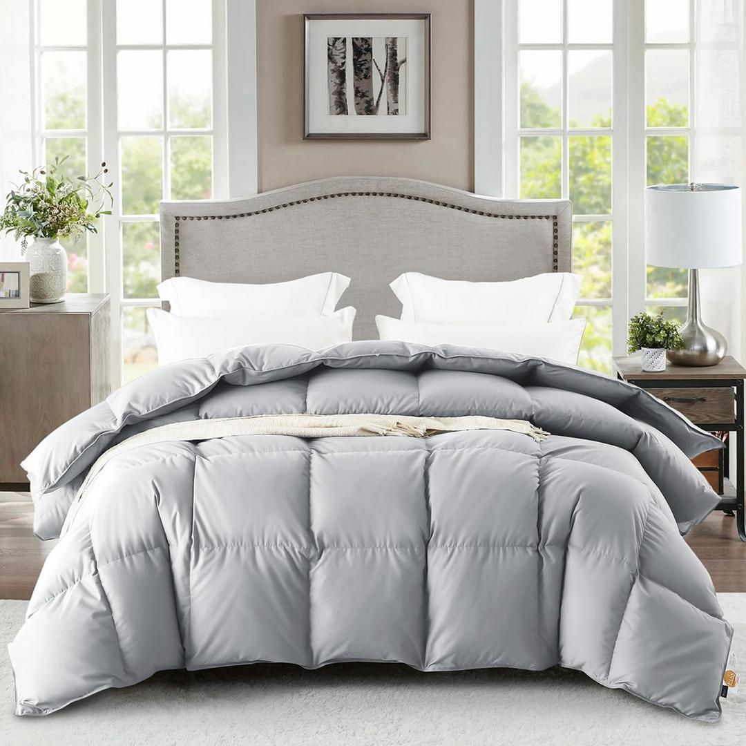 WarmKiss Queen Size Down Comforter, Luxurious All-Season Duvet Insert with noiseless Skin-Friendly Tencel Blend Cover, Cloud-Soft & Breathable,8 Corner Tabs,Machine Washable,Grey (90" x 90")
