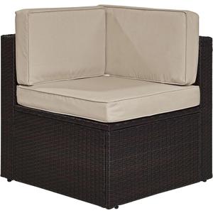 Crosley Furniture Palm Harbor Corner Outdoor Sectional Chair, Wicker Patio Chairs for Porch, Deck, Backyard, Brown with Sand Cushions