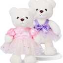 Teddy Bear Stuffed Animal Plush Toy with 2 Dresses,15.5" Cuddly Gift for Babies, Girls on Christmas or Valentine's Day