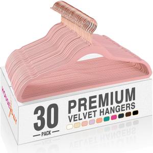 HOUSE DAY Velvet Hangers 30 Pack, Premium Non-Slip Felt Hangers, Sturdy Pink Clothes Hanger Heavy Duty, Space Saving Durable Suit Coat Hanger, 360 Rotating Rose Gold Hook