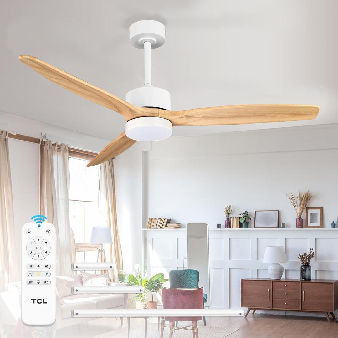 TCL 52" Natural Wood Downrod Ceiling Fan with Light & Remote