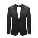 Cloudstyle Men's Wedding Sequin Wing Stage Clothes Premium Suit Jacket Blazer Coat Black Black L