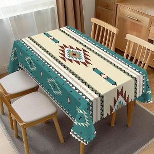 Aztec Tablecloth Rectangle Ethnic Southwestern Mexican Native Tribal Green Table Cloth Wrinkle Resistant Table Cover for Kitchen Dining Party Decorations 54 x 72 Inch