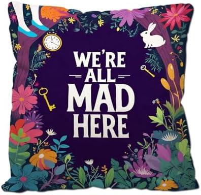 Nicokee Cotton Linen Pillow Covers We're All Mad Here Funny Art Decor Throw Pillow Covers Cases for Couch Sofa Bed Home Decor 18 x 18 Inches Nicokee Cotton Linen Pillow Covers We're All Mad Here Funny Art Decor Throw Pillow Covers Cases for Couch Sofa Bed Home Decor 18 x 18 Inches