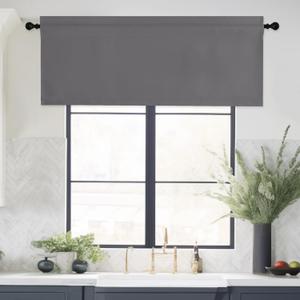 NICETOWN Grey Valances for Windows - Thermal Insulated Room Darkening Kitchen Curtain Rod Pocket Bathroom Valances for Living Room Bedroom Cafe, 1 Panel, 42 x 16 Inch Long