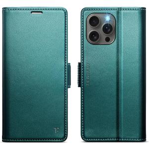 for iPhone 16 Pro Case Wallet with RFID Blocking Card Holder, PU Leather Kickstand Protective Flip Phone Cover Fit for iPhone 16 Pro 6.3", Bluish Green