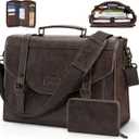 RAINSMORE Flap Messenger Bag for Men Vintage PU Leather Laptop Bag 15.6 Inch Retro Briefcase with Wallet Satchel Computer Bag (Coffee)