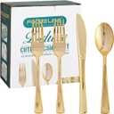 FOCUSLINE 160 Pack Gold Plastic Silverware Set, including 80 Gold Forks, 40 Knives, 40 Spoons, Disposable Flatware Heavy Duty Plastic Cutlery Set for Weddings, Catering, Parties, Dinners