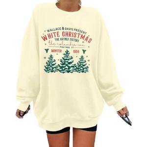 MYHALF Womens White Christmas Sweatshirt Crewneck Christmas Tree Graphic Shirts Oversized Xmas Pullover Sweater (Apricot)