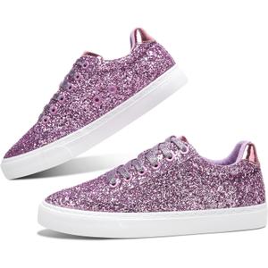 Jeekopeg Glitter Sparkly Fashion Sneakers Shoes Shiny Casual Shoes Bling Sequin Concert Low Cut Lace up Shoes (9 Women/7.5 Men, Light Purple Glitter)